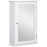 kleankin Armoire Murale de Salle de Bain avec Miroir - Armoire à Glace - Placard de Rangement Toilettes - 1 Porte, 2 étagères - Verre MDF Blanc