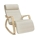 SONGMICS Fauteuil À Bascule, avec Accoudoirs en Bois, Chaise d’Allaitement, Repose-pieds RÉglable en 5 Positions, CapacitÉ 150 kg, pour Chambre, Salon, Beige et Couleur BoisÉe LYY10M