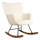 Happy Garden Fauteuil à Bascule Kaira, Rocking Chair, Tissu Bouclette écru, Effet Peau de Mouton, Structure en métal et piètement en Bois d'hévéa,
