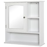 kleankin Armoire Murale Salle de Bain Armoire à Glace Placard de Rangement Toilettes 1 Porte Niche + étagères latérales MDF Blanc