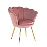 Baroni Home Fauteuil en Velours ave Dossier à Coquillage Rembourré, Fauteuil avec Pieds en Or, Fauteuil Relax de Salon, de Chambre, Fauteuil de Cuisine et Salle à Manger, 69x71x84 cm, Rose Poudré