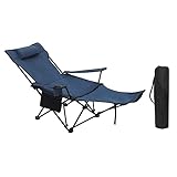 WOLTU Chaise de Camping Pliante Fauteuil de Pêche Chaise de Plage Chaise Longue avec Repose-Pied et Appui-tête Amovible, Sac de Transport, pour Activités en Plein Air, Bleu