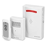 Navaris Alarme Détecteur de Mouvement Sans Fil - Système Sécurité Infrarouge avec Sirène pour Extérieur Garage Jardin - Kit avec Télécommande