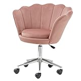 Baroni Home Fauteuil Rembourré avec Roues Argentées en Velours, Chaise de Bureau à roulettes, Fauteuil de Bureau Réglable, raffiné et Confortable, Rose Poudré, 69x71x84 cm