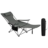 WOLTU Chaise de Camping Pliante Fauteuil de Pêche Chaise de Plage Chaise Longue avec Repose-Pied et Appui-tête Amovible, Sac de Transport, pour Activités en Plein Air, Gris