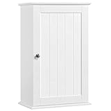 Yaheetech Armoire Murale de Toilette, Meuble de Rangement Suspendu Salle de Bain, 35 x 20,7 x 55 cm, Armoire à Pharmacie, 2 Étagère Réglables, avec Porte, en Bois Blanc WC Cuisine Blanc