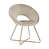 DUHOME Fauteuil Rembourré Circulaire, Chaise de Salle à Manger Chaise de Loisirs en Velours et Métal avec Pieds Métalliques Dorés Chaise Confortable, Beige