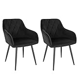 WOLTU Chaises Salle à Manger, Fauteuil Salon, Chaise Scandinave, Chaise de Cuisine en Velours, Assis Rembourré avec Accoudoirs et Dossier, Pieds en Métal, Noir, BH352sz-2