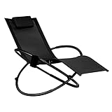 GIANTEX Chaise Longue de Jardin à Bascule, Fauteuil à Bascule Pliable, Chaise Extérieure avec Appuie-Tête et Porte-Bouteille, Transat de Jardin en Cadre Métal, pour Balcon, Jardin, Cour, Charge 180 KG