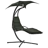 Outsunny Bain de Soleil transat Suspendu Chaise Suspendu Extérieur avec Pare-Soleil et Matelas Design Contemporain 194L x 117l x 192H cm Acier Polyester Gris foncé Noir