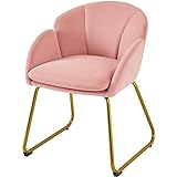 Abician Fauteuil de Salon en Velours Polyester en Forme de Fleur Chaise de Salle à Manger avec Pieds en Métal Doré Fauteuil d’appoint pour Salon Chambre Cuisine Bureau Rose