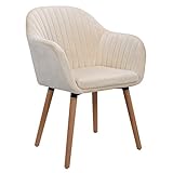 WOLTU 1 X Chaise de Salle à Manger en Velours Surface Pieds en Bois Massif,Chaise de Relax Chaise de Salon Crème Blanc BH95cm-1