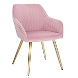 Lestarain Chaise de Salle à Manger(1 pièce) avec Dossier et Accoudoir,Chaise de Cuisine Moderne Fauteuil Scandinave Assise en Velours et Pieds en Métal,Rose