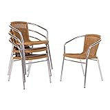 Bolero Lot de 4 chaises en osier avec cadre en aluminium Finition naturelle