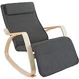 TecTake 800795 Fauteuil à Bascule Chaise Berçante Rocking Chair Repose-Pied Réglable en 5 Positions Bois Confortable – Diverses Couleurs (Gris Foncé)