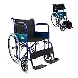 Mobiclinic®, Fauteuil roulant pliant, Alcázar, Marque européenne, Siège 46 cm, Frein manuel, Accoudoirs fixes et repose-pieds pliants, Fauteuil roulant pour personnes handicapées, Couleur Bleu/Noir