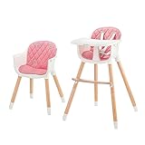 Kinderkraft SIENNA Chaise Haute Bébé, Fauteuil, Puericulture, Avec Plateau, Solide, Repas, Pliée, Repose-pieds, Naissance, 20kg, Rose