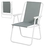 WOLTU Chaise de Camping Pliante, Chaise Pliable Légère pour l'Extérieur, Chaise de Pêche avec Accoudoirs, pour Camping Plage Jardin Terrasse Gris Foncé, CPS8151dgr
