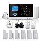 PGST Alarme sans Fil pour Maison, 14 Kits intelligents WiFi Life dispositifs, avec 1 sirène, 6 capteurs pour Porte fenêtre, 1 capteur de Mouvement, 2 télécommandes, 1 Bouton SOS (PG103-2G-A)
