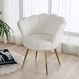 Wahson Fauteuils et Chaises pour Salon Chaise Fourrure Blanc Fauteille Coquillage Pieds en Métal Plaqué Or, Fauteuil Salon Confortable (Blanc, Fausse Fourrure)