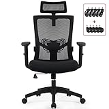 Daccormax Chaise Bureau Ergonomique, Fauteuil de Bureau Confortable à roulettes, Siège Inclinable Pivotant, Accoudoirs Réglables, Appui-Tête Ajustable 11cm, Support Lombaire Réglable, Noir