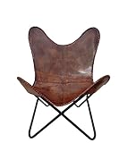 GifteQ Chaise en cuir de vachette imprimé papillon, chaise d'appoint vintage relaxante pour petits espaces, maison, bureau, chambre à coucher (marron antique)