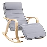 SONGMICS Fauteuil à bascule en bois de bouleau, Chaise berçante avec repose-pied réglable sur 5 hauteurs, housse en coton, capacité de charge 150 kg, Gris LYY41G, 67 x 91 x 125 cm