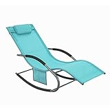 SoBuy OGS28-HB Fauteuil à Bascule Chaise Longue Transat de Jardin avec Repose-Pieds et 1 Pochette latérale, Bain de Soleil Rocking Chair - Turquoise
