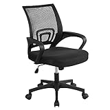 Yaheetech Chaise de Bureau Ergonomique à Hauteur Réglable Fauteuil de Bureau Inclinable Siège et Base Plus Larges avec roulettes Pivotantes Noir
