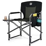 Timber Ridge Chaise Pliante Camping Légère Fauteuil de Pêche Plage Portable Aluminium Support 150kg avec Table d'appoint Noire