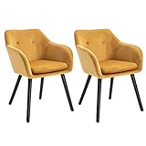 HOMCOM Chaises de Salle à Manger Chaise de Cuisine chaises de Salon scandinave - Lot de 2 - Pieds effilés Bois Noir - Velours Jaune Moutarde