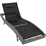 tectake® Chaise Longue Bain de Soleil en Résine Tréssée, Résistant Dossier Inclinable sur 6 positions, Appuie-tête inclus Transat Salon de jardin exterieur Mobilier de Jardin Chaise Longue Relax Plage