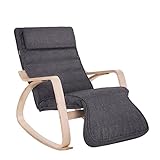 SONGMICS Fauteuil à Bascule, Fauteuil berçant en Bois, avec Repose-Pied réglable 5 Niveaux, Housse Amovible Lavable, Charge Max 150 kg, Dimensions 67 x 125 x 91 cm, Gris foncé LYY42GYZ