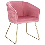 WOLTU 1 Chaise de Salle à Manger Chaise de Cuisine Chaise salon en Velours,Fauteuil Chaise Pieds en métal doré,Rose BH271rs-1