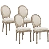 HOMCOM Lot de 4 chaises de Salle à Manger - Chaise de Salon médaillon Style Louis XVI - Bois Massif sculpté, patiné - Aspect Lin Beige