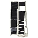 SONGMICS Armoire à bijoux pivotante sur pieds, Meuble de rangement 3-en-1 pour cosmétiques, Placard beauté, avec miroirs, étagères, serrure, style nordique scandinave, cadeau noel, Blanc Boisé JBC62W