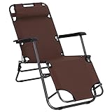 Outsunny Chaise Longue inclinable transat Bain de Soleil Fauteuil Relax Jardin 2 en 1 Pliant têtière Amovible Charge Max. 136 Kg Toile Oxford Facile d'entretien Marron