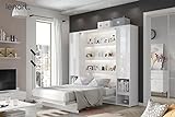BB Loisir Lenart Armoire Lit escamotable +2 Placards tiroir Vertical 160x200 cm Blanc Brillant tiroir Lit Rabattable Lit Mural Consus
