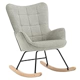 WOLTU Fauteuil à Bascule Adulte, Fauteuil à Oreilles Rembourré, Chaise Relaxante sur Pieds en Métal et en Bois Massif pour Salon, Chambre, Balcon, Terrasse, Jardin, Gris, 69x90x95cm SKS30gr