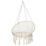 Outsunny Chaise Suspendue Fauteuil Suspendu intérieur extérieur Chaise hamac de Voyage Portable Ø 80 x 42H m macramé Coton Polyester Beige