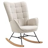 MEUBLE COSY Fauteuil à Bascule Allaitement Scandinave Chaise Loisir et Repos en Tissu avec Pieds en E' Bois Métal pour Salon, Chambre, Massif, Beige, 66x84x97cm