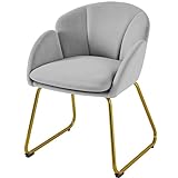 Abician Fauteuil de Salon en Velours Polyester en Forme de Fleur, Chaise de Salle à Manger avec Pieds en Métal Doré, Fauteuil d'appoint pour Salon Chambre Cuisine Bureau Gris