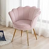 Wahson Fauteuil en Velours Fauteuil Coquillage avec Pieds Doré, Fauteuil Chambre Confortable Chaise Relax pour Salon/Chambre (Rose Clair)