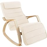 TecTake 800795 Fauteuil à Bascule Chaise Berçante Rocking Chair Repose-Pied Réglable en 5 Positions Bois Confortable – Diverses Couleurs (Beige)