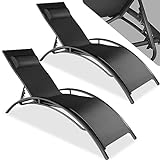 tectake® Set de 2 Chaise Longue Bain de Soleil Jardin Exterieur avec Appuie-tête Chaise Longue inclinable Sun Lounger Transat de Plage Relax Jardin Camping Salon de Jardin Exterieur - Noir