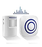 BeiLan Sonnette sans Fil Kit de Carillon de Porte Electrique avec 1 Récepteur et 1 Détecteur de Mouvement PIR Capteur Alerte Visiteur Alarme de Sécurité avec 38 Mélodies au 3 Niveau Volumes, blanc