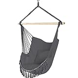VOUNOT Chaise Suspendue en Coton Doux avec 2 Coussins Siège Suspendu Balançoire Suspendue pour Intérieur et Extérieur Hamac Portable à Franges Gris