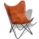 vidaXL Chaise Papillon Cuir Véritable Marron Fauteuil Salon Chambre Maison