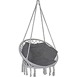 VOUNOT Fauteuil Suspendu à Franges avec Coussins de Siège Confortables et Kit de Suspension Durable Ø80cm Chaise Balançoires pour Intérieur et Extérieur Siège Suspendu Gris