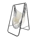 CCLIFE Chaise Suspendue Jardin avec Pied Fauteuil Suspendu pour Interieur et extérieur,Max 100kg,85x103x153cm Beige